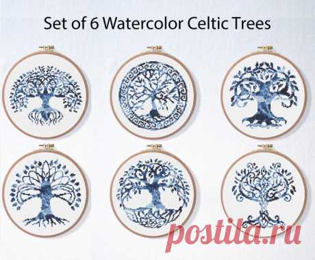 Набор из 6 кельтское дерево жизни Крест стежка шаблон | Etsy