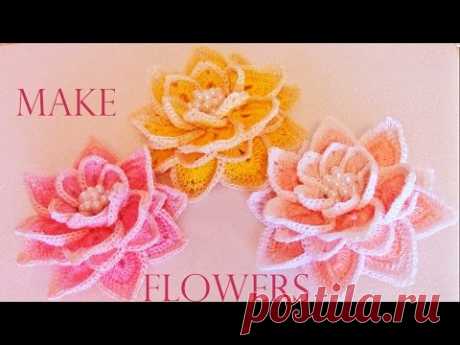 Como tejer fácil  rápido flores hermosas en una sola tira - How to make knitting crochet
