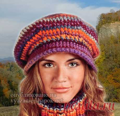 Теплая женская шапка крючком с описанием и схемой вязания | Вязание Шапок Спицами и Крючком