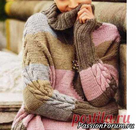 Пончо-пуловер с цветными мотивами | Вязание для женщин спицами. Схемы вязания спицами