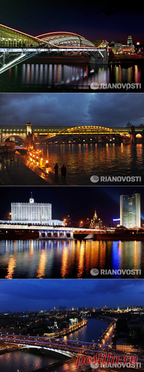 Речные огни: как выглядят самые красивые московские мосты ночью.