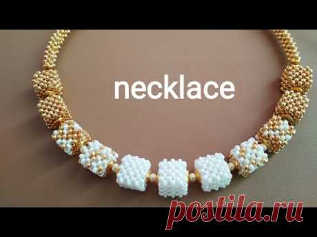 Necklace-tutorial. Колье из квадратных бусин