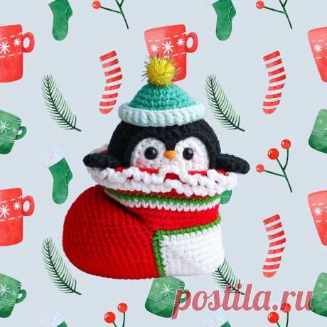 PDF Новогодний носок крючком. FREE crochet pattern; Аmigurumi toy patterns. Амигуруми схемы и описания на русском. Вязаные игрушки и поделки своими руками #amimore - рождественский носок крючком, новогоднее украшение на ёлку, ёлочное украшение к Новому году.