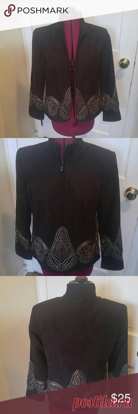 Faux suade zip up jacket Light weight, poltester, zip up jacket with silver stitch detailing. Worn once. Size small. Donna Cody Jackets & Coats