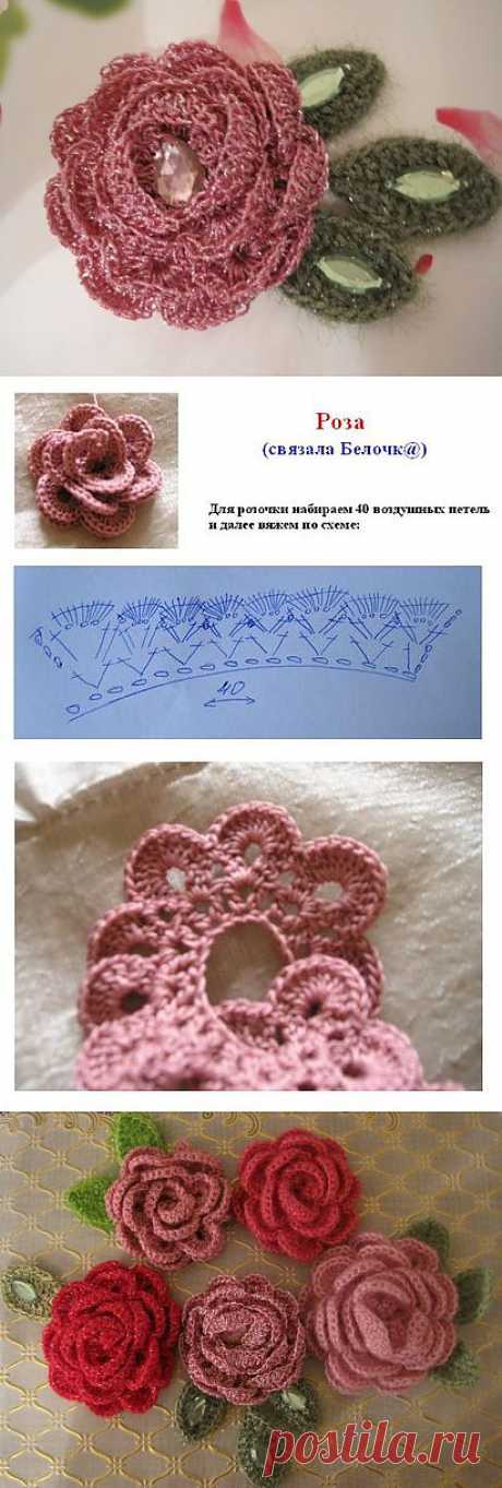 Вязаная роза-брошь. | РУКОДЕЛИЕ