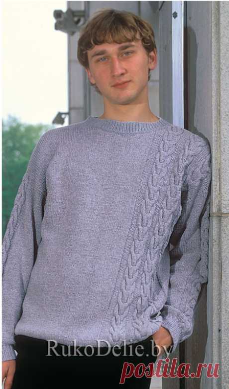 Вязаный спицами пуловер с ассиметричными жгутами :: Пуловеры :: Мужская одежда одежда :: Вязание спицами/Knitted pullovers for women :: RukoDelie.by