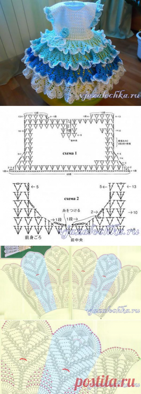 Платье крючком для девочки с рюшами