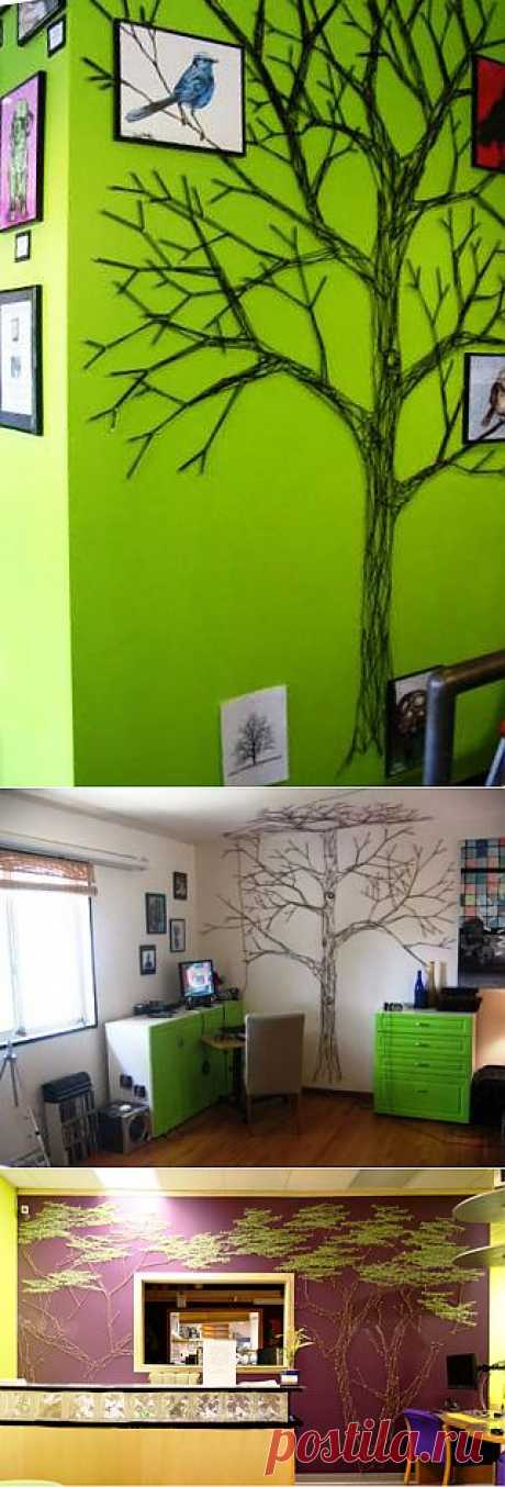 Дерево из пряжи: удивительный декор стены | HandMade Idea