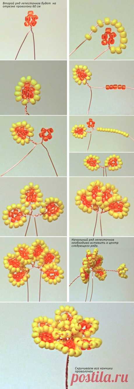 Как плести цветочек из бисера