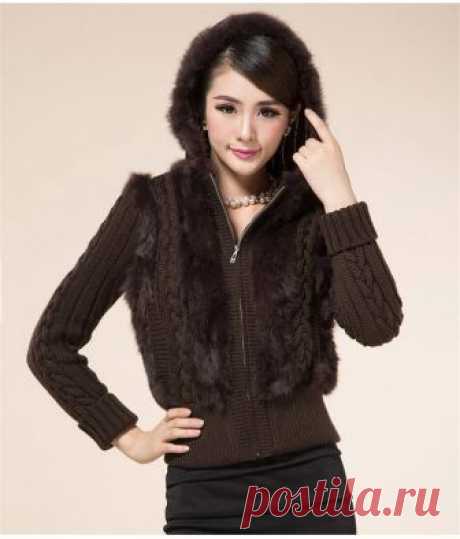 Elegant Womens Knitted with Fur and Braids Jacket Cardigan with Zipper - Coats & Jackets