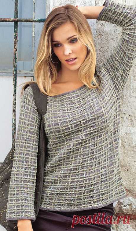 Прямой клетчатый пуловер спицами – схема с описанием - Пошивчик одежды Женский пуловер, связанный из двух цветов смесовой хлопковой пряжи, которые образуют интересную клетку, буквально не оставляет равнодушных. Слышны
