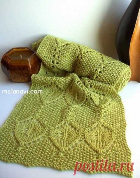 Зеленый ажурный шарф спицами | Вяжем с Лана Ви