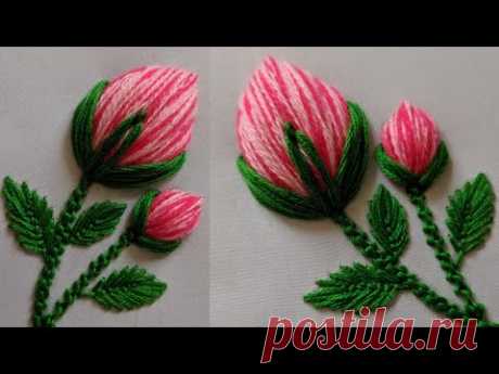Hand Embroidery : 3d Rose flower design Stitch for kurti/dress/kameez/Blouse | New Flower peony bud