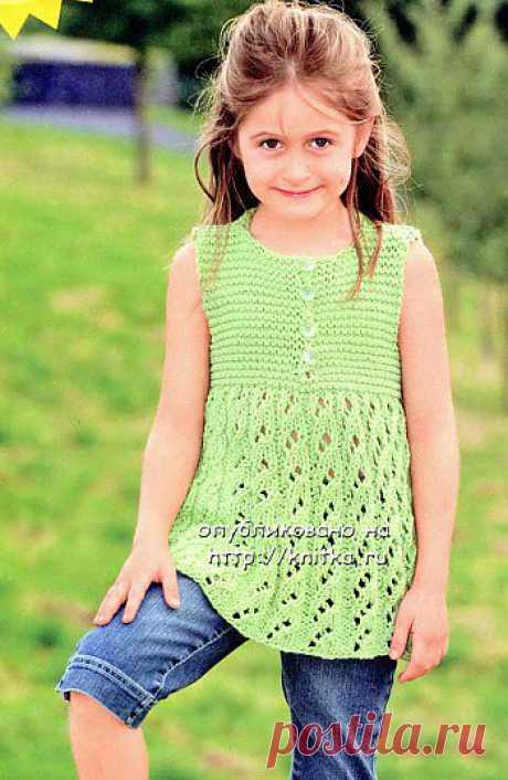 Зеленое платье-сарафан из рубрики Вязание для детей. Вязание спицами модели и схемы на kNITKA.ru