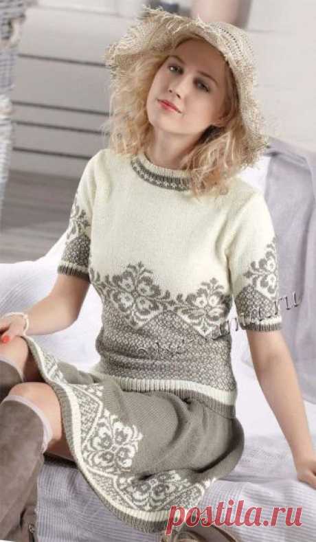 Пуловер с коротким рукавом и юбка