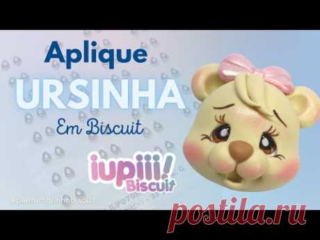 Aplique ursinha em Biscuit  usando os olhos Resinados da Iupiii Biscuit