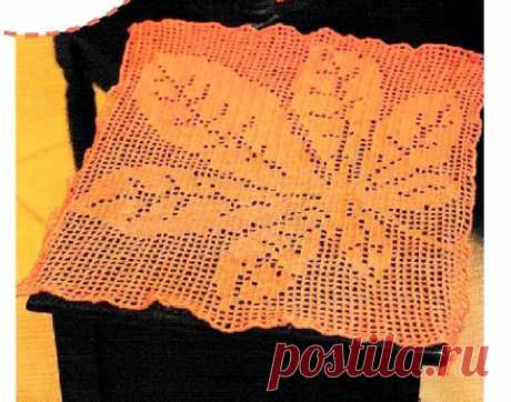 Салфетка "Лист" в филейной технике вязания крючком. / knittingideas.ru