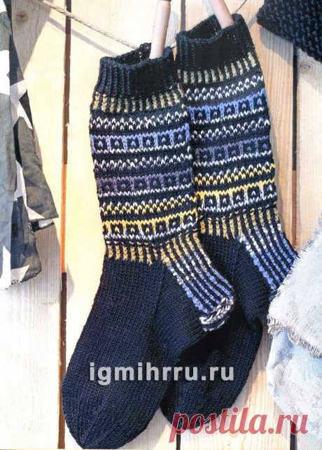 Мужские шерстяные носки с орнаментом. Вязание спицами со схемами и описанием