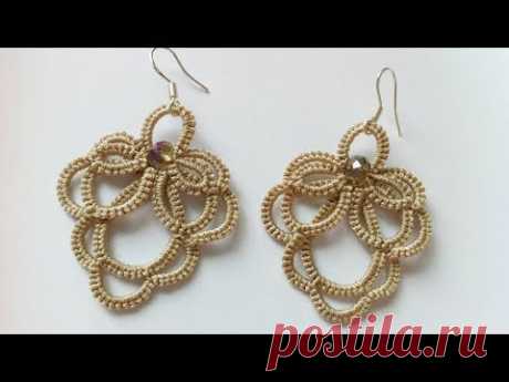 Серьги фриволите иглой видео мастер класс для начинающих. DIY earrings frivolite needle - YouTube