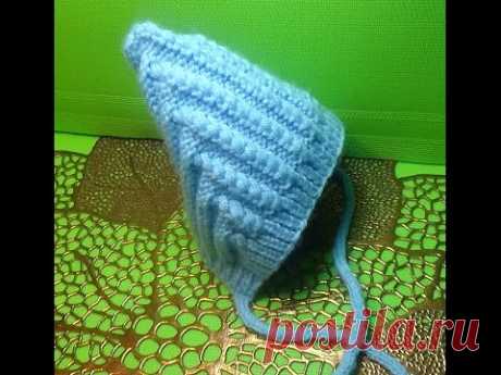 Вязание спицами детская шапочка для новорожденных " Эльф" #140