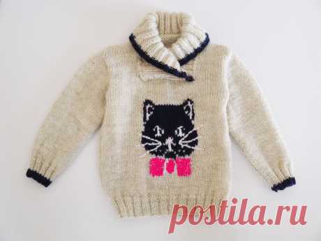 Knitting pattern for a cat and mice jumper, Sweater Knitting Pattern for Boy or Girl with Cat , Cat and Mice Knitting Pattern, download pdf