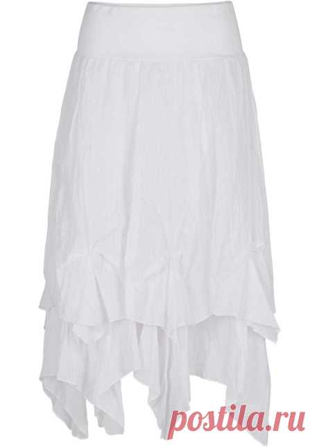 Хипповая юбка из хлопка крэш с зубчатыми полотнищами - белый