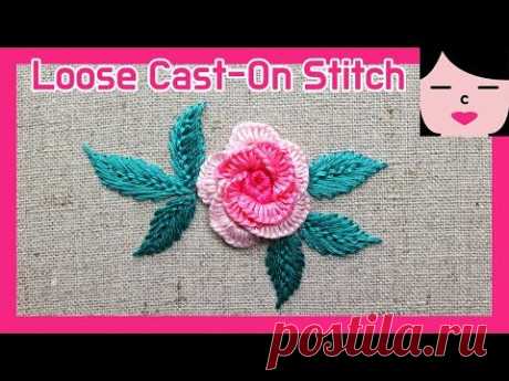 캐스트 온 스티치 입체 장미 프랑스자수 loose cast on stitch pink rose hand embroidery