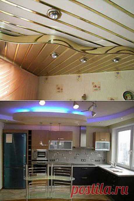 Модная отделка потолка на кухне