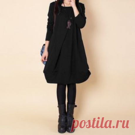 Casual Loose Knitted Fashion Oversize Warm Dress with Sleeves in Boho Style - Dresses
