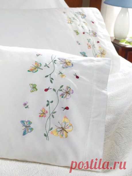 Bucilla Stamped Embroidery Pillowcase Pair 20&quot;X30&quot;-Butterflies In Flight | bordados