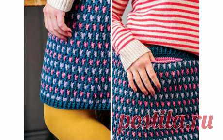 Юбка «многоцветка» Женская юбка выполнена в технике многоцветного вязания крючком. Схема