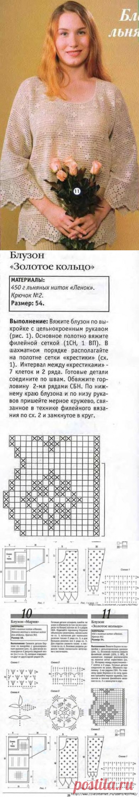 ФИЛЕЙНЫЙ БЛУЗОН ИЗ ЛЬНЯНОЙ ПРЯЖИ "ЗОЛОТОЕ КОЛЬЦО"