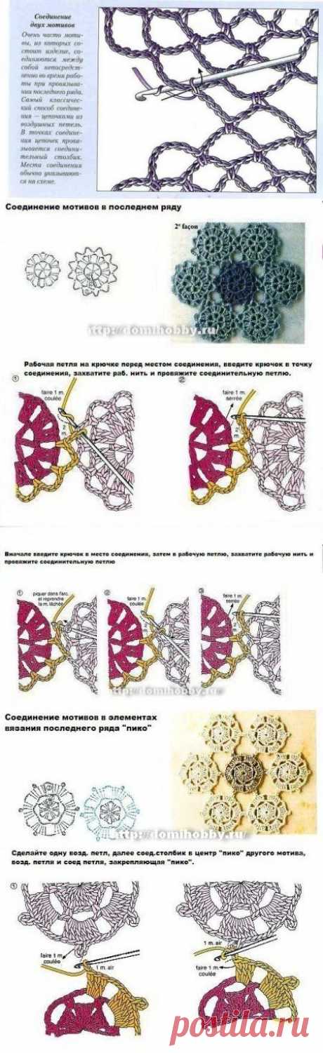 Секреты мастерства – Зацеп

Часто узорчатое полотно выполняется из отдельных мотивов, которые соединяются между собой. Их можно сшить, но можно соединить в процессе вязания последнего ряда каждого последующего мотива. Довязав до места соединения с предыдущим мотивом, не вынимать крючок из рабочей петли присоединяемого мотива. Ввести крючок в петлю готового мотива, рабочую петлю на крючке слегка затянуть и. захватывая рабочую нить. протянуть ее через обе петли.