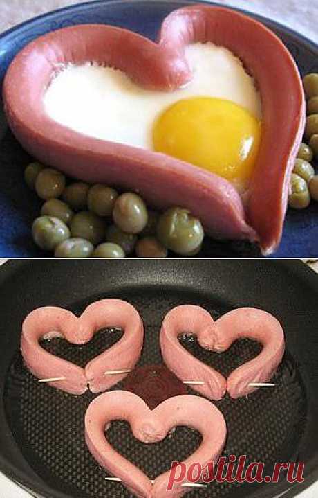 Сердечки-валентинка из яиц и сосисок на завтрак | Само Совершенство