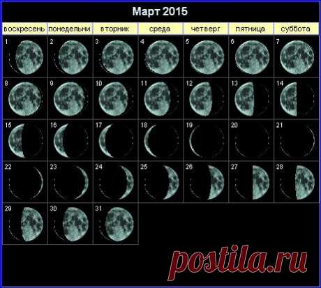 Лунный календарь, лунные дни и фазы луны в марте 2015 год. | Познавательный сайт ,,1000 мелочей&quot;