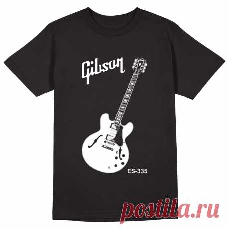 Мужская футболка «Gibson ES 335. Гитара. Guitar. Гибсон. Rock.» цвет черный - дизайнер принта Kaplio