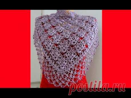 Сиреневая шаль (пышные столбики и петли соломона) Crochet Schal   (Шаль #38)