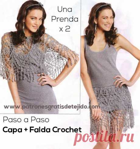 Capa y falda Crochet 2 en 1 / Moldes, patrones y paso a paso | Crochet y Dos agujas