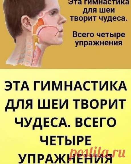 Эта гимнастика для шеи творит чудеса.

Гимнастика для шеи — четыре шага к гибкости и красоте!
Всего четыре упражнения, которые кажутся банальными на первый взгляд, при регулярном выполнении помогут подтянуть кожу шеи, нормализовать сон и даже избавиться от болей в шейном отделе позвоночника и головных болей.

Гимнастика для шеи поможет улучшить крoвообращение, снять напряжение и в будущем избавит вас от трат на дорогостоящие лифтинг-процедуры. И не забывайте, от того,...