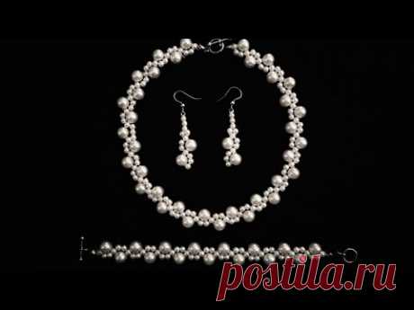 Beginners DIY jewelry pearl set -beaded necklace, bracelet, earrings