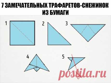 20 замечательных трафаретов-снежинок из бумаги

До праздников осталось не так много времени, а потому уже можно начинать думать об украшении дома. Самый простой способ сделать это — вырезать по трафарету снежинки и размножить их на бумаге. Детям очень нравится вырезать снежинки и украшать ими дом! Сделать бумажные снежинки довольно просто: для начала нужно вырезать заготовку для любой снежинки — треугольник из бумаги, как показано на картинке ниже: