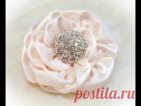 Kanzashi Flower, Ribbon Rose, Tutorial, DIY,  One piece, no cuts