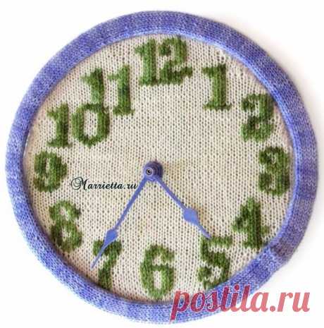 Вязание спицами круглых часов с циферблатом. Схема