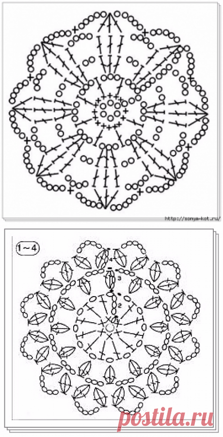 Круглые мотивы крючком схемы