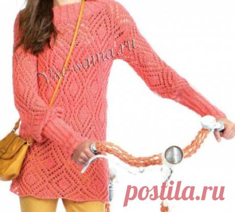 Розовый ажурный пуловер спицами - Пуловеры, свитера