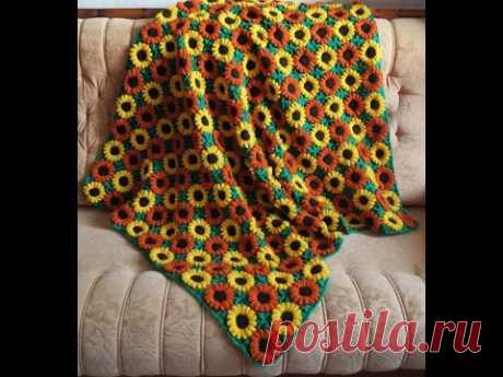 How to crochet afghan blanket with flowers free pattern tutorial