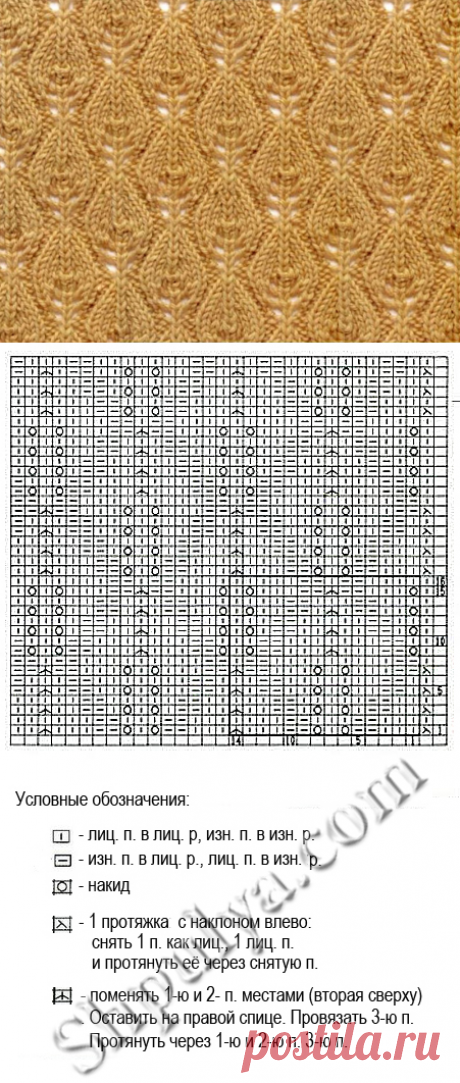 Ажурный узор листья спицами 22 — Shpulya.com - схемы с описанием для вязания спицами и крючком