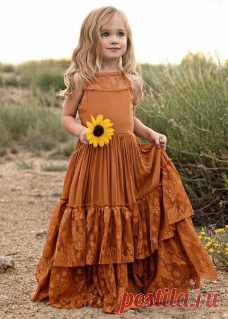 Princess Girls Lace Chiffon Long Dresses Baby Kids Flower Girl Wedding Birthday Party Vestidos Children Clothing For 3-10Years - Coffee / 3-4y(size 110)