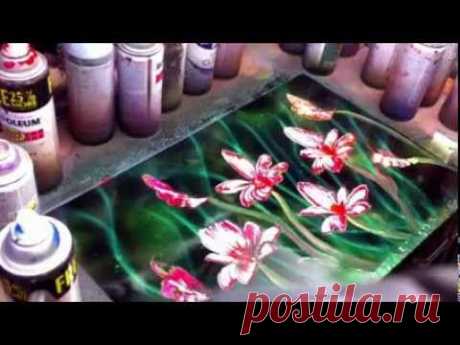 Spray paint art flower - YouTube