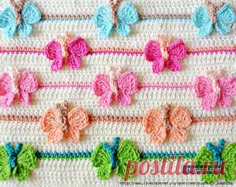 Безотрывный узор крючком &quot;бабочки&quot;, Crochet Butterfly